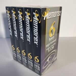 5 Pack Memorex T-120 HS‎ Blank VHS Tapes 6 Hours Video Cassettes Sealed NEW
